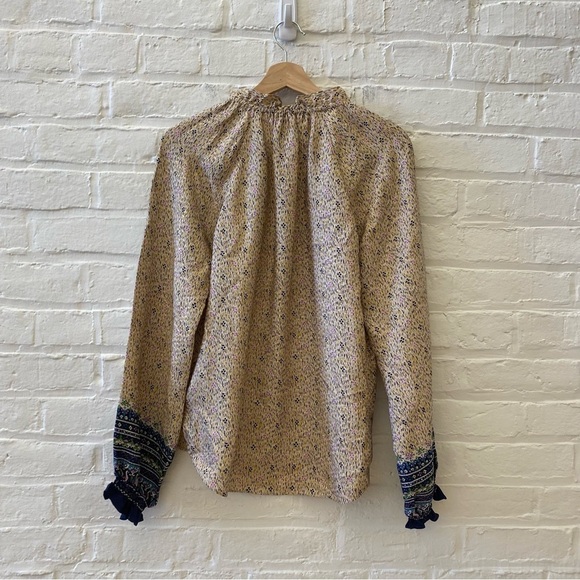 Veronica Beard || Antonette Blouse Floral Silk Top Ruffle Puff Sleeve Ivory 2 - Picture 5 of 10